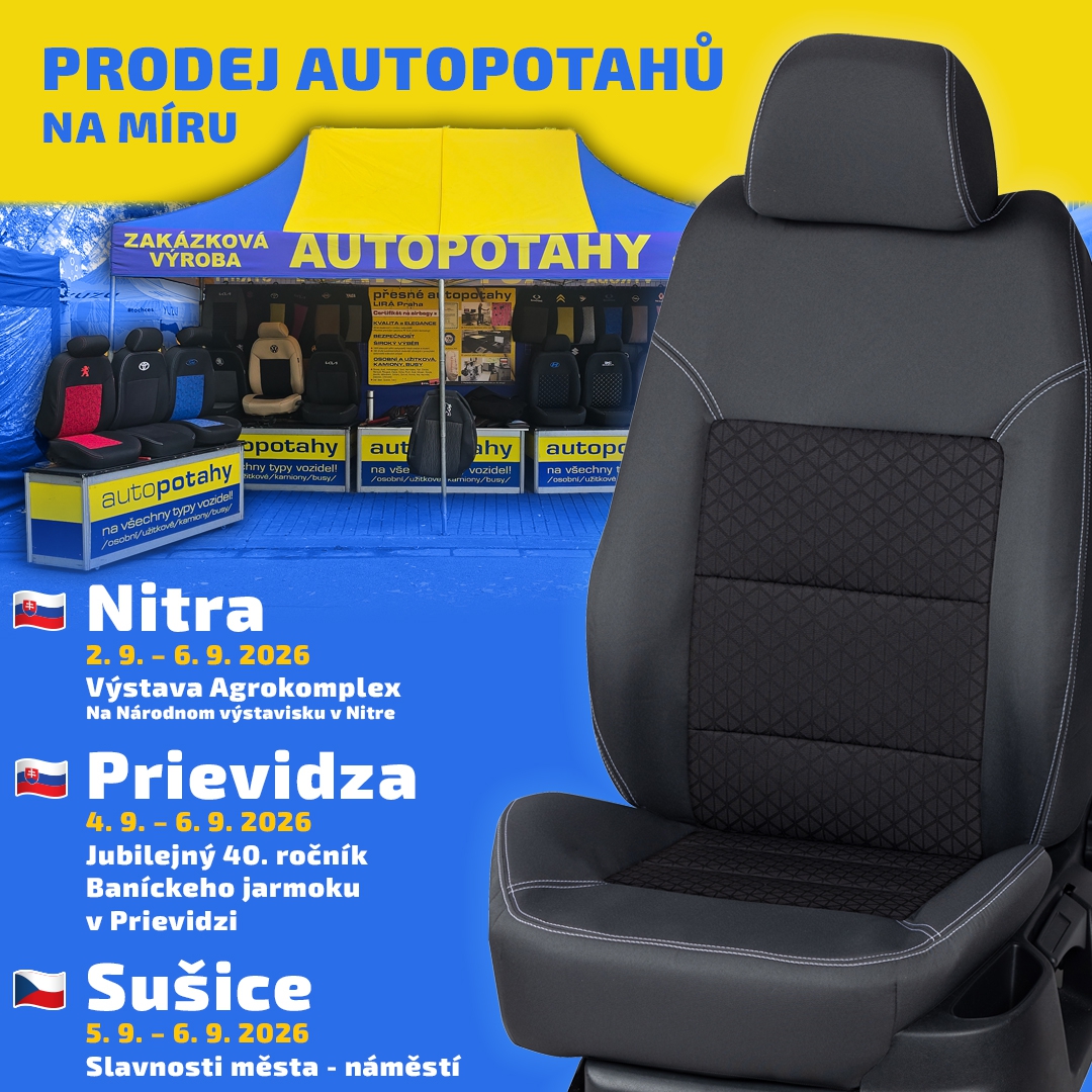 Nitra 2. 9. – 6. 9. 2026, Prievidza 4. 9. – 6. 9. 2026, Sušice 5. 9. – 6. 9. 2026